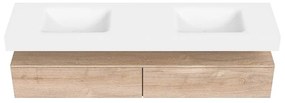 Zaro Alan badmeubel 190cm washed oak 2 lades met vrijhangende wastafel cloud dubbel zonder kraangat talc