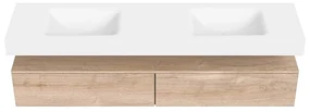 Zaro Alan badmeubel 190cm washed oak 2 lades met vrijhangende wastafel cloud dubbel zonder kraangat talc