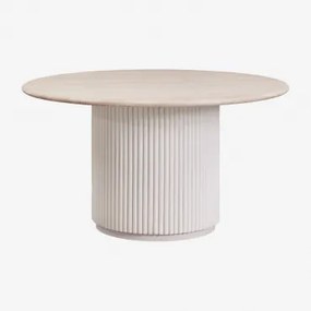 Ronde Eettafel Giselda In Natuursteen En Mangohout Travertine & Ø140 Cm - Sklum