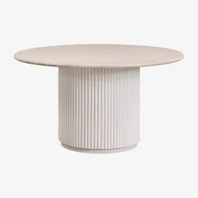 Ronde Eettafel Giselda In Natuursteen En Mangohout Travertine & Ø140 Cm - Sklum