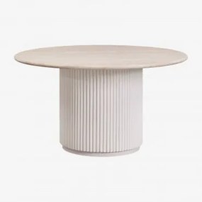 Ronde Eettafel Van Natuurlijk Steen En Mangohout Giselda Ø140 Cm & Travertine - Sklum