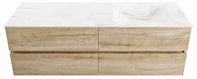 Mondiaz Vica DLux badmeubel 150cm washed oak 4 lades met wastafel ostra rechts 1 kraangat