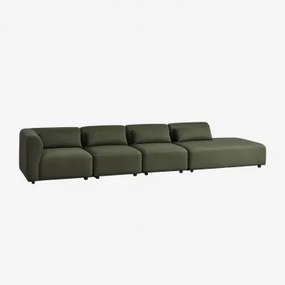 4-delige Modulaire Hoekbank Met Rechter Chaise Longue Fogler Teddystof Saliegroen - Sklum