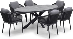 Ohio Joshua dining tuinset 241x116xH74 cm 7 delig antraciet keramiek