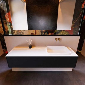 Mondiaz Erin 150cm badmeubel Urban met 1 lade en witte wastafel rechts zonder kraangaten