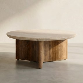 Eleonora Sara Ronde Salontafel Met Travertin Blad - 78 X 78cm.