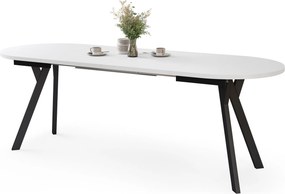 Mazzoni ALMO Wit mat / zwarte poten - OVALE UITSCHUIFTAFEL 140-240 cm VOOR 10-12 PERSONEN