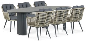 Tuinset 6 personen 240 cm Aluminium/wicker Grijs Coco Custa/Weave
