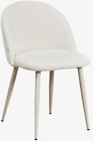 Kana Gestoffeerde Eetkamerstoelen Set Van 2, Staal Beige – Crème & Bouclé Wit & Bouclé - Sklum