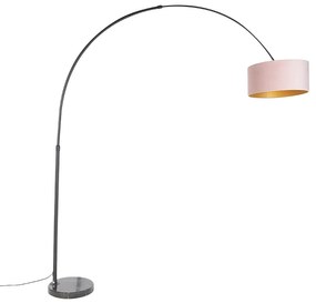 Booglamp zwart velours kap roze met goud 50 cm - XXL E27 cilinder / rond rond Binnenverlichting Lamp