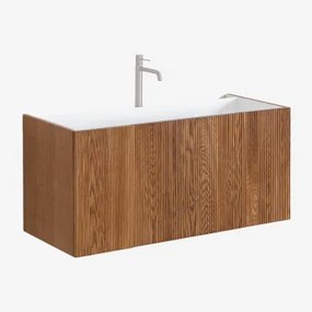 Badkamermeubelset In Hout Met Geïntegreerde Wastafel Fiore Donker Hout & Spiegelloze & Chroom ↑30 Cm Met Aftapkraan Zonder Overloop Orveta - Sklum