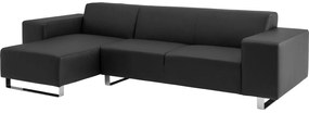 Goossens Excellent Bank Design@Home Met Chaise Longue zwart, leer, 2,5-zits, modern design met chaise longue links