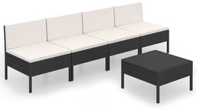 vidaXL 5-delige Loungeset met kussens poly rattan zwart