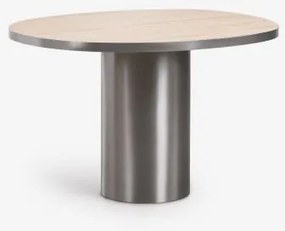 Ovalen Eettafel 120x100 Cm Van Natuursteen En Roestvrij Staal Fertrix Travertijn - Sklum