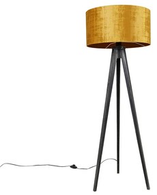 Vloerlamp tripod zwart met kap goud 50 cm - Tripod Classic