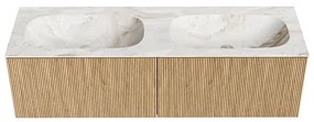 Mondiaz Kurve-dlux 150cm badmeubel oak met 2 lades en wastafel stor small dubbel zonder kraangat frappe