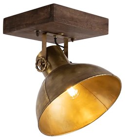 QAZQA Industriële plafondSpot / Opbouwspot / Plafondspot brons met hout 30 cm - Mangoes Industriele / Industrie / Industrial E27 rond Binnenverlichting Lamp