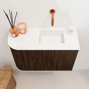 Mondiaz Joya 60cm toiletmeubel ronding links walnut met wastafel faye rechts zonder kraangat talc
