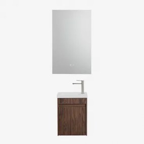 Narek Zwevend Houten Badkamermeubelset Met Geïntegreerde Wastafel Rectangular Led And Antifog 55x90 Cm Riben & Donker Hout & Geborsteld Grijs ↑20 Cm M