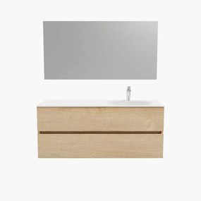 Zaro Sevilla Solid Surface badmeubel 120cm licht eiken 1 kraangat spoelbak rechts met 2 lades