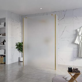 Fortifura Galeria Vrijstaande Inloopdouche - 140x200cm - Glas mat - antikalk - 8mm veiligheidsglas - 2 zijwanden 30cm - wandsteunen en hoekprofielen - Geborsteld Messing PVD (Goud) SW927770 2x/SW797937/SW797931 2x/SW798731 2x