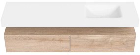 Zaro Alan badmeubel 180cm washed oak 2 lades met vrijhangende wastafel cloud rechts zonder kraangat talc
