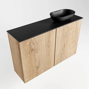 Mondiaz Fowy toiletmeubel 80cm washed oak met zwarte waskom rechts zonder kraangat