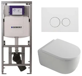 QeramiQ Dely Swirl Toiletset - 36.3x51.7cm - diepspoel - rimless - Geberit UP320 Burda inbouwreservoir - 35mm zitting - mat witte metalen bedieningsplaat - ronde knoppen - wit mat 0701131/SW706190/SW1000767/SW1026257