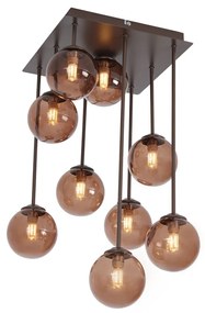 Design plafondlamp brons met brons glas 9-lichts - Athens Design G9 bol / globe / rond vierkant Binnenverlichting Lamp