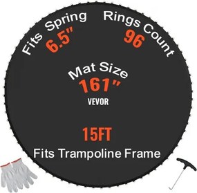 VEVOR Vervangende Trampoline Mat Springmat Past op 457 cm Frame, Universele Springmat Versterkte UV-bestendige Mat met Veergereedschap en Duurzame V-ringen, Past op 16,5 cm Veerlengte