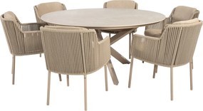 4 Seasons Bernini tuinset 7-delig - Prado tuintafel Ø160 cm - ceramic sabbia latte