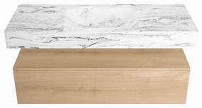 Mondiaz Alan DLux badmeubel 120cm washed oak 1 lade met wastafel glace midden 1 kraangat