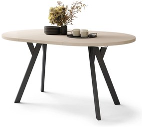 ALDO 100 Beige/Zwarte poten - RONDE LOFT/INDUSTRIËLE TAFEL VOOR WOONKAMER/EETKAMER, UITSCHUIFBAAR