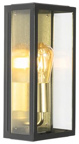 Industriële buiten wandlamp zwart met goud IP44 - Rotterdam Industriele / Industrie / Industrial E27 IP44 Buitenverlichting