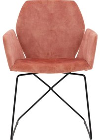 Goossens Excellent Eetkamerstoel Manzini roze velvet stof met armleuning, modern design