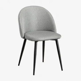Set Van 4 Gestoffeerde Eetkamerstoelen Met Stalen Frame Kana Zwart & Linnen Grijs – Beton - Sklum