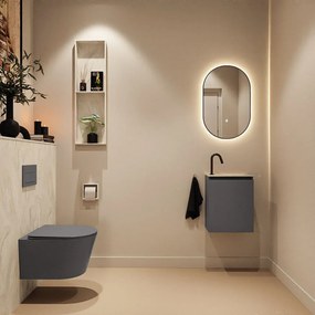 Mondiaz Ture DLux toiletmeubel 40cm dark grey met wastafel ostra rechts met kraangat