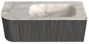 Mondiaz Kurve-dlux 115cm badmeubel ronding links shadow met 1 lade en deur en wastafel big small rechts zonder kraangat frappe