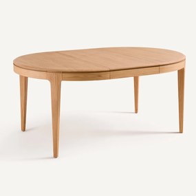 Uitschuifbare ronde tafel, massieve eik en eikenfineer, 4/8 personen, SANARA