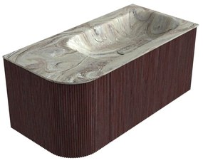 Mondiaz Kurve-dlux 95cm badmeubel ronding links ruby met 1 lade en deur en wastafel big small rechts zonder kraangat glace