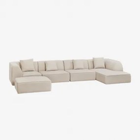 4-delige Chaise Longue Modulaire Bank Rechts Met Cardea Gestoffeerde Poef Stof Chenille Beige – Crème - Sklum