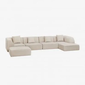 Rechte Modulaire Chaise Longue Bank Van 4 Delen Met Gestoffeerde Poef Cardea Chenille Crèmebeige - Sklum