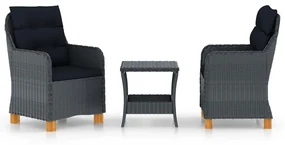 vidaXL 3-delige Loungeset met kussens poly rattan donkergrijs