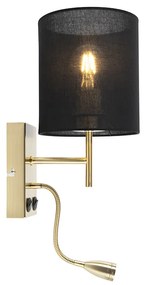 Art Deco wandlamp goud met katoenen zwarte kap - Stacca