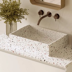 Fontana Terrazzo ribbelfront badmeubel 160cm mat wit met rechthoekige waskommen en toppaneel