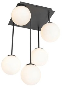 Moderne plafondlamp zwart met opaal glas 5-lichts - Athens Modern G9 vierkant Binnenverlichting Lamp