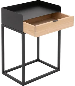 Goossens Nachtkastje Vide, Met blad en lade 45 cm b x 65 cm h x 30 cm d met onderstel metaal zwart ral 9005
