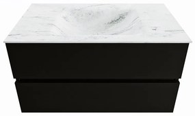 Mondiaz Vica DLux badmeubel 90cm urban 2 lades met wastafel opalo midden 1 kraangat