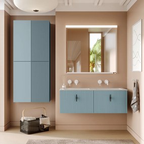 Muebles Raya badmeubel ribbelfront 120cm baby blauw met witte wastafel zonder kraangat