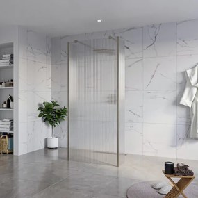 Fortifura Galeria Vrijstaande Inloopdouche - 90x200cm - Helder geribbeld - antikalk - 8mm veiligheidsglas - 2 zijwanden 30cm - wandsteunen en hoekprofielen - Geborsteld Gunmetal PVD SW927771 2x/SW797951/SW797945 2x/SW798732 2x